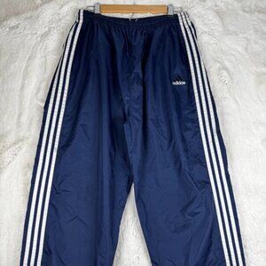 Vintage 90s Adidas Windbreaker Track Pants Navy Blue White Stripes Men's Size XL